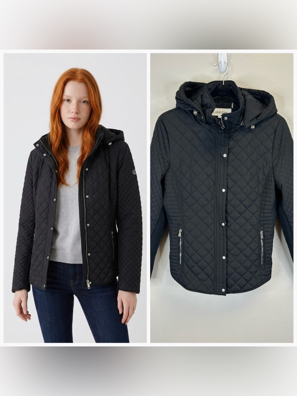 Calvin Klein Quilted Hooded Jacket Coat Size M Zip Up Outdoor Fall Winter Spring